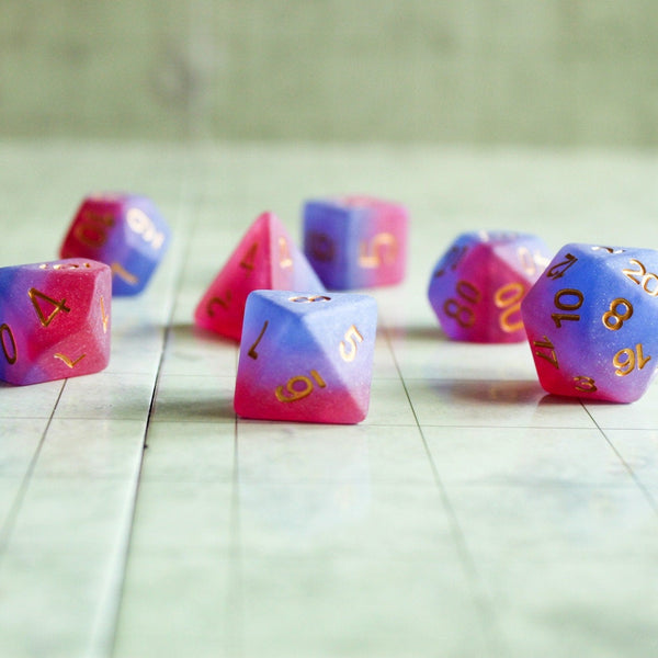 Bi-Sexual Flag Dice, celebrate diversity and roll with style with these stunning multicoloured polyhedral dice - MysteryDiceGoblins