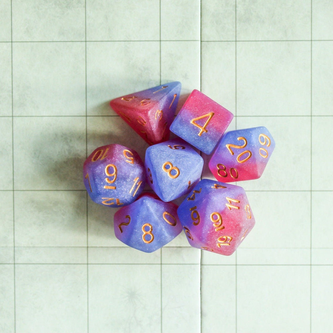 Bi-Sexual Flag Dice, celebrate diversity and roll with style with these stunning multicoloured polyhedral dice - MysteryDiceGoblins