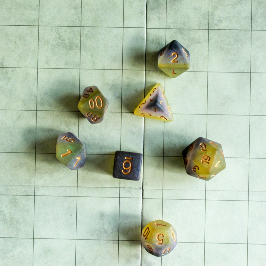 Non-Binary Flag Dice, celebrate diversity and roll with style with these stunning multicoloured Non-Binary polyhedral dice - MysteryDiceGoblins