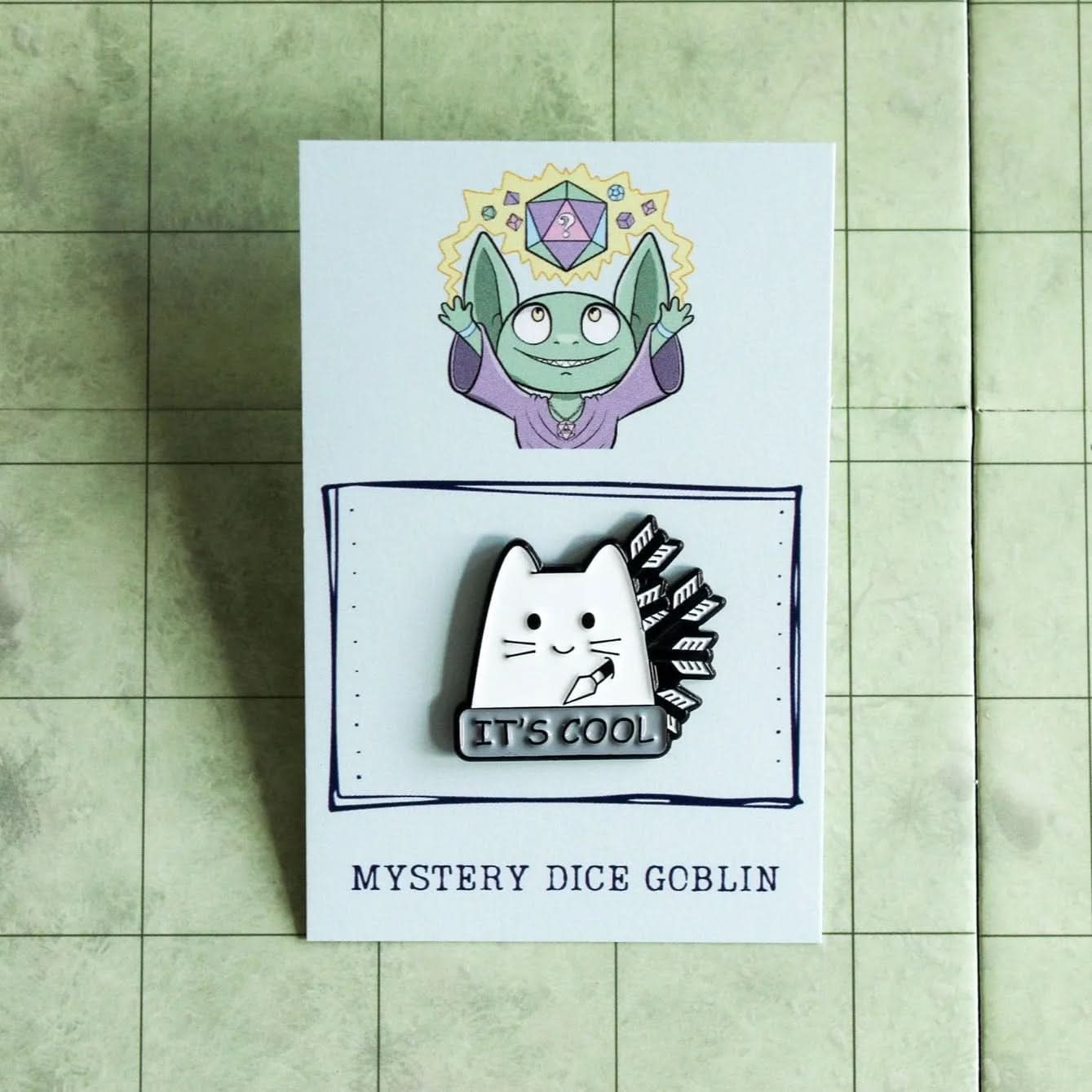 TTRPG  Gift It's Cool Cat Badge Enamel Pin Broach - MysteryDiceGoblins