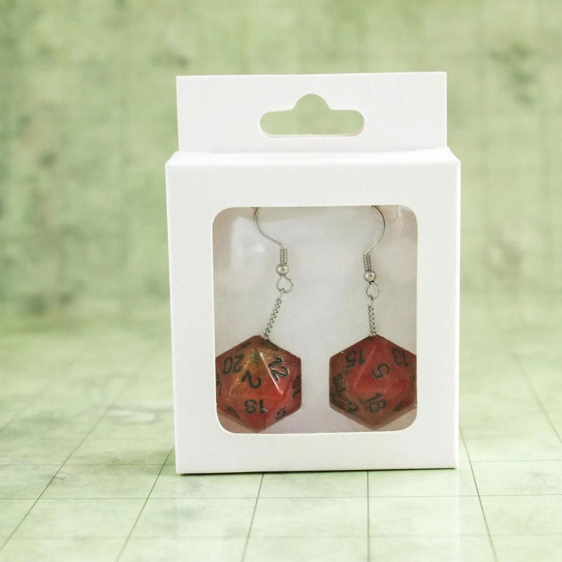 Orange and Red TTRPG D20 Dice Earrings