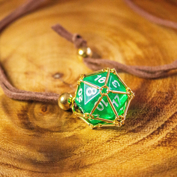 D&D D20 Dice Necklace - Removable Full Size D20 - Faux Suede Leather Brown Cord | Many Dice Colours | RPG Fantasy Gift DND - MysteryDiceGoblins