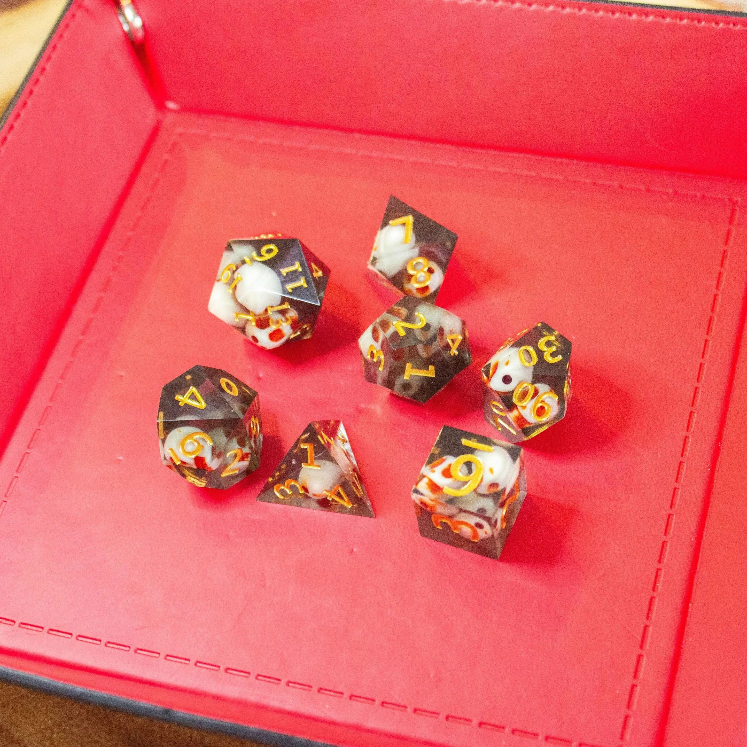 Skull Black Resin TTRPG  Dice, TTRPG  Sharp Edge Dice Set for   , Polyhedral Dice Set - MysteryDiceGoblins