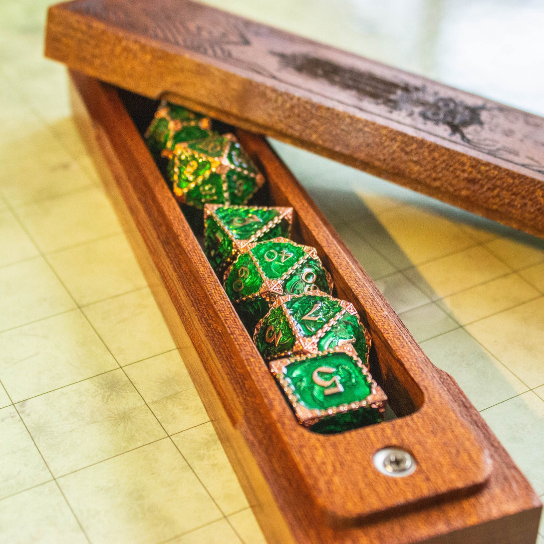 Dnd Wooden Engraved Dice Case Dungeons and Dragons Dice Box Dice Holder D&D Gift - MysteryDiceGoblins