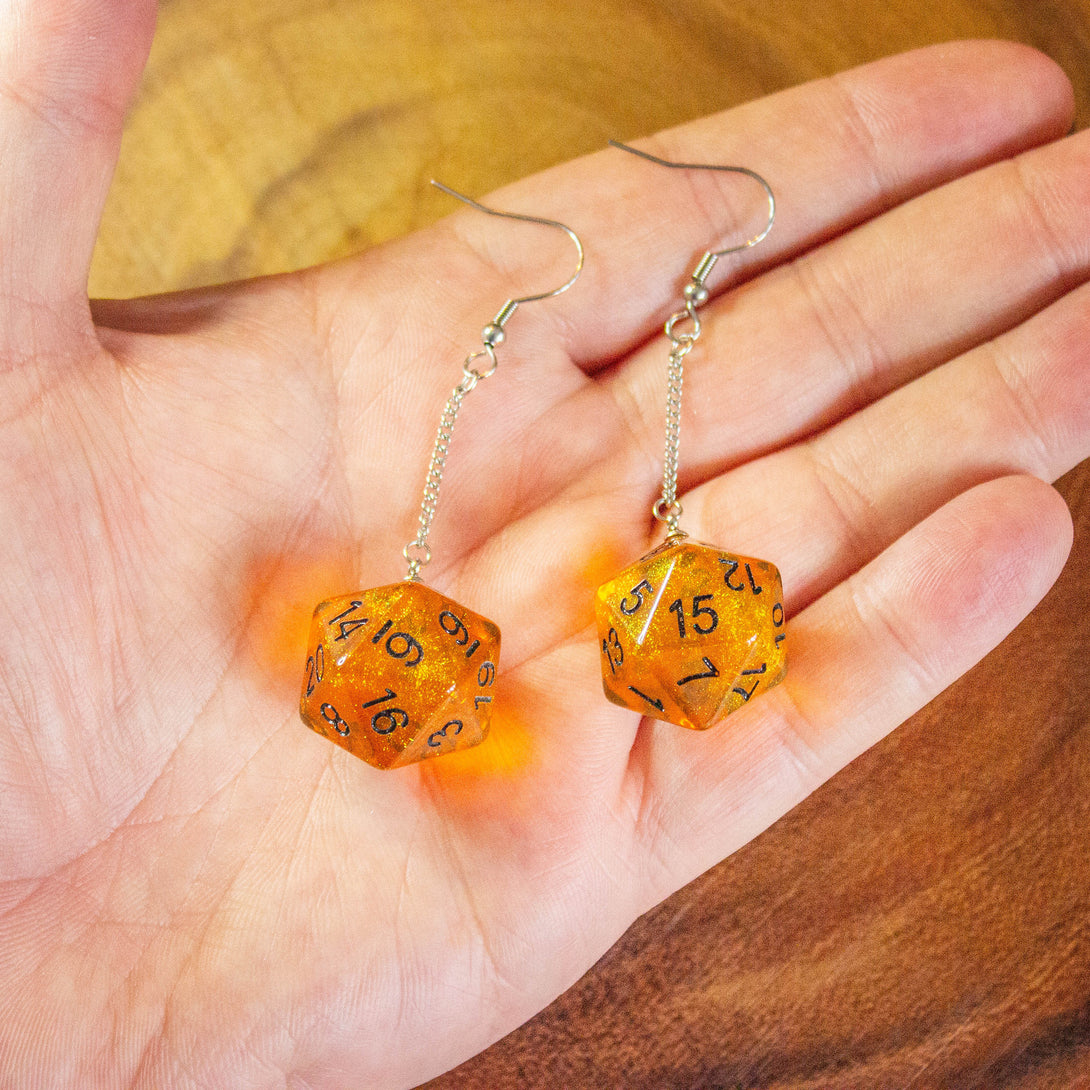 Orange Purple D&D D20 Dice Earrings - Full Size D20 - RPG Fantasy Gift DND - MysteryDiceGoblins