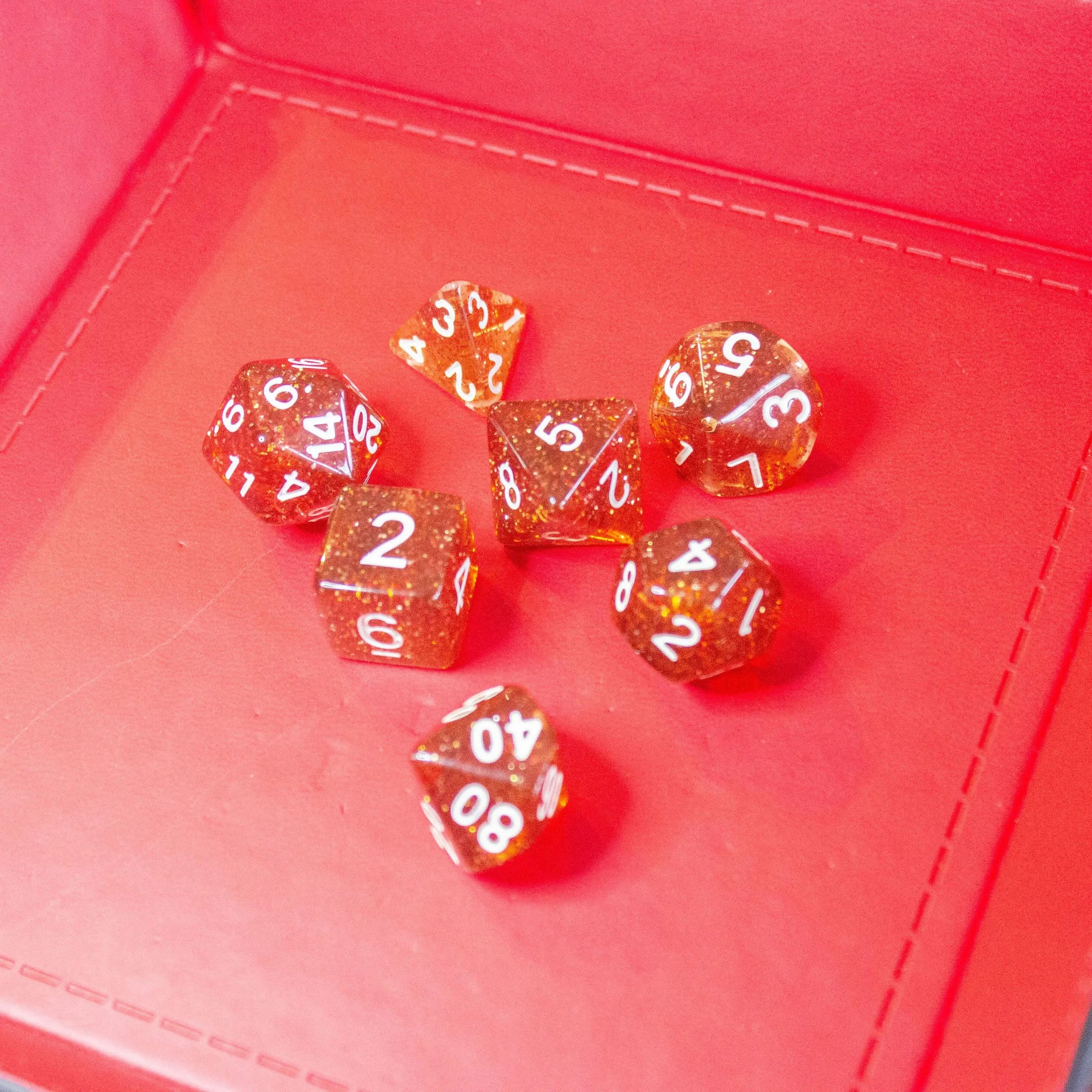 Amber Glitter Dice Set
