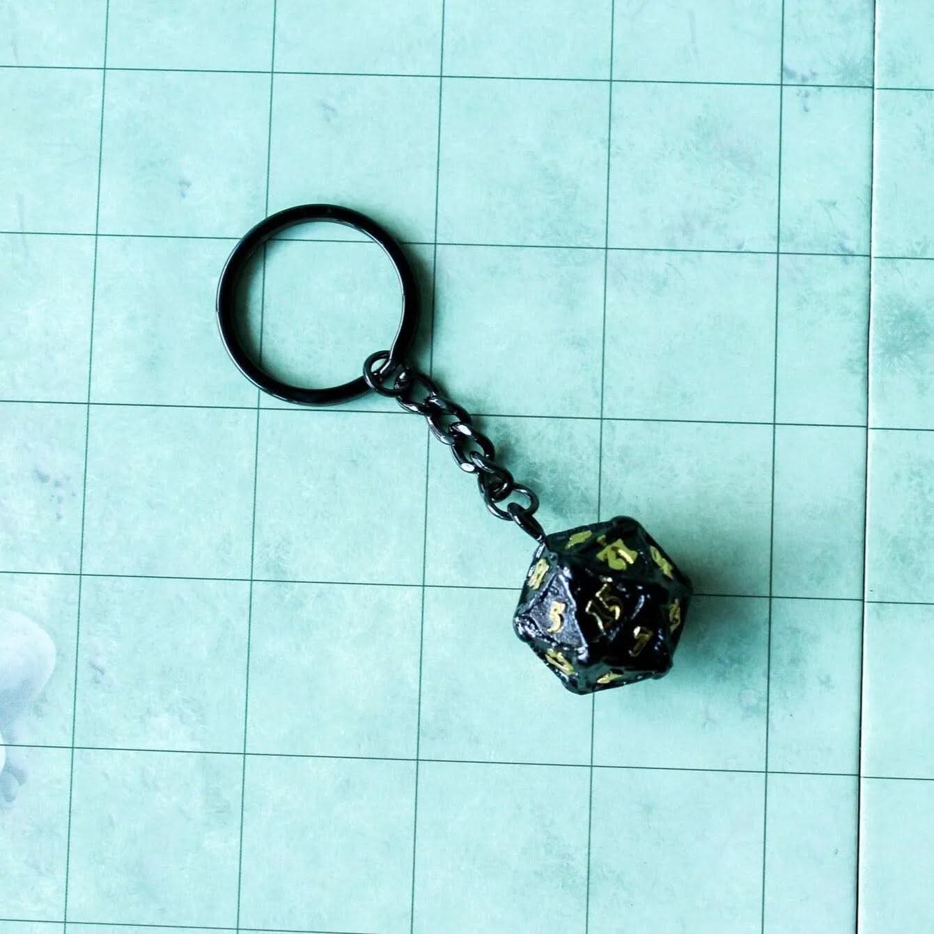 D20 Dice Black Metal Keyring