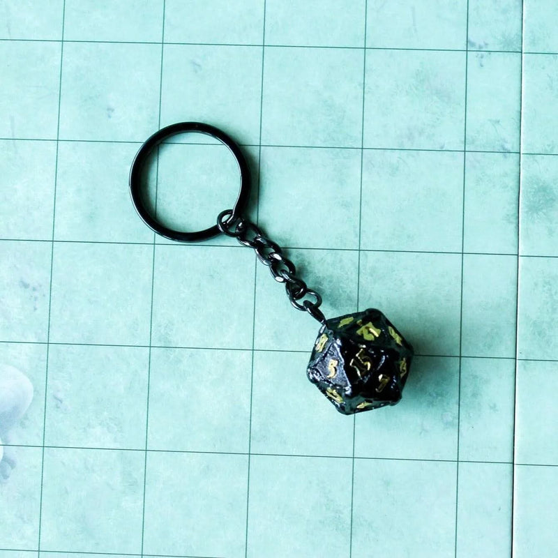 D20 Dice Black Metal Keyring