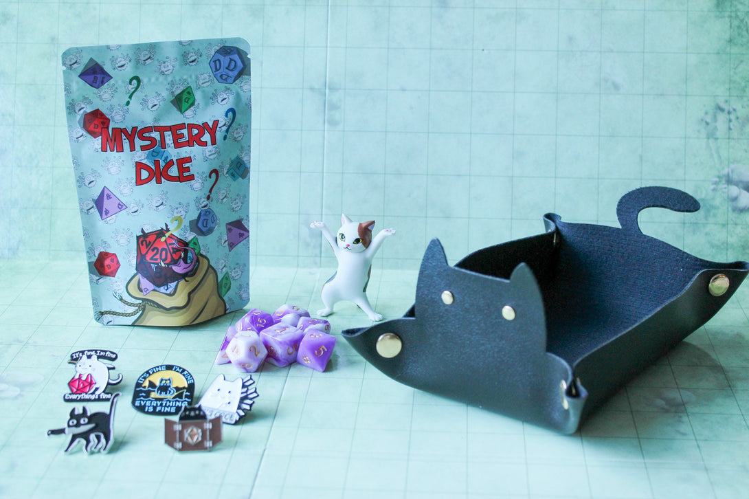 Dnd Crazy For Cats Set | Dungeon and Dragons, Mystery Dice Cats Box, includes mystery dice packs, never the same sets | DnD Dice - MysteryDiceGoblins