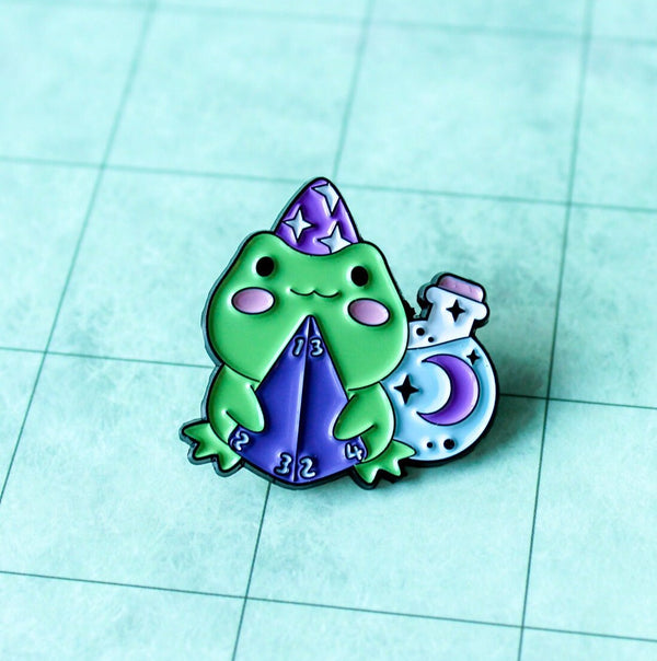 DnD Gift D4 Wizard Frog Enamel Pin Broach Dungeons and Dragons Cute Dnd Gift Colourful - MysteryDiceGoblins