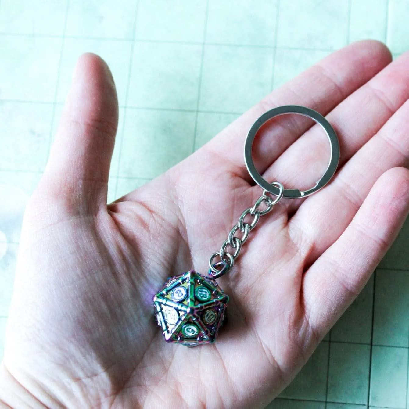 D20 Dice Rainbow Crypt Keyring TTRPG  Gift - D20 Dice TTRPG  Key Chain - Key Ring TTRPG  and other Tabletop RPGs - MysteryDiceGoblins