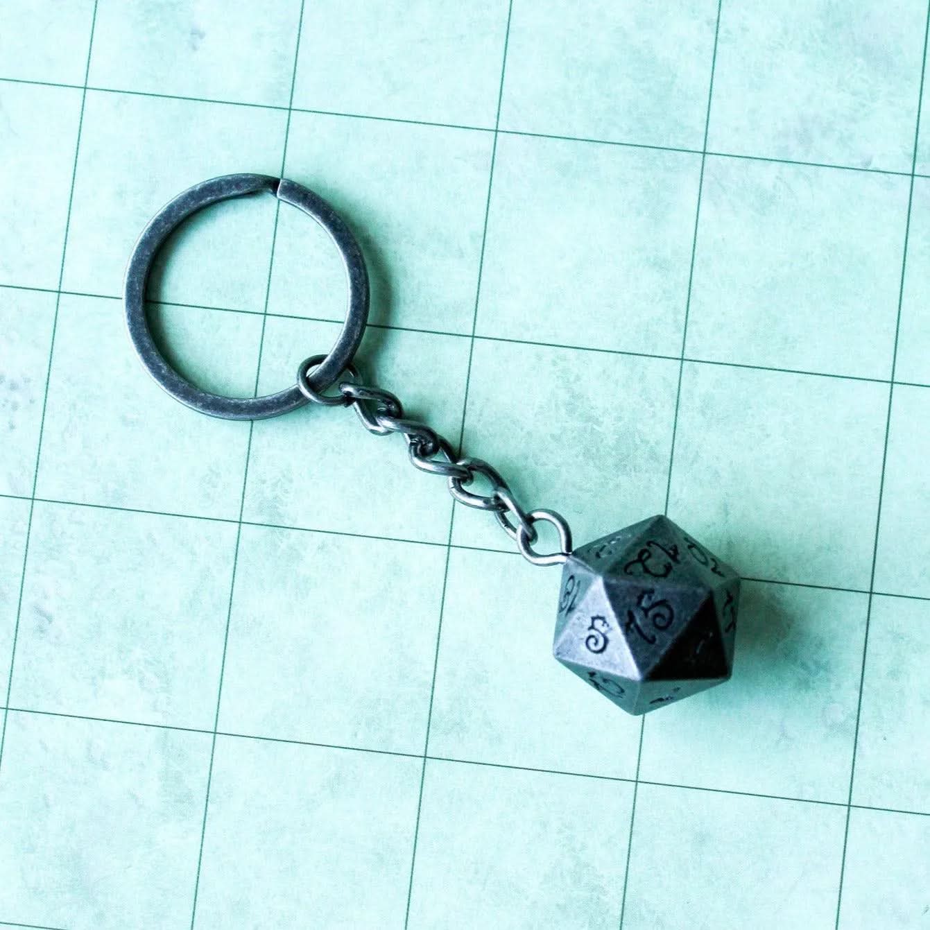 D20 Dice Silver Metal Keyring