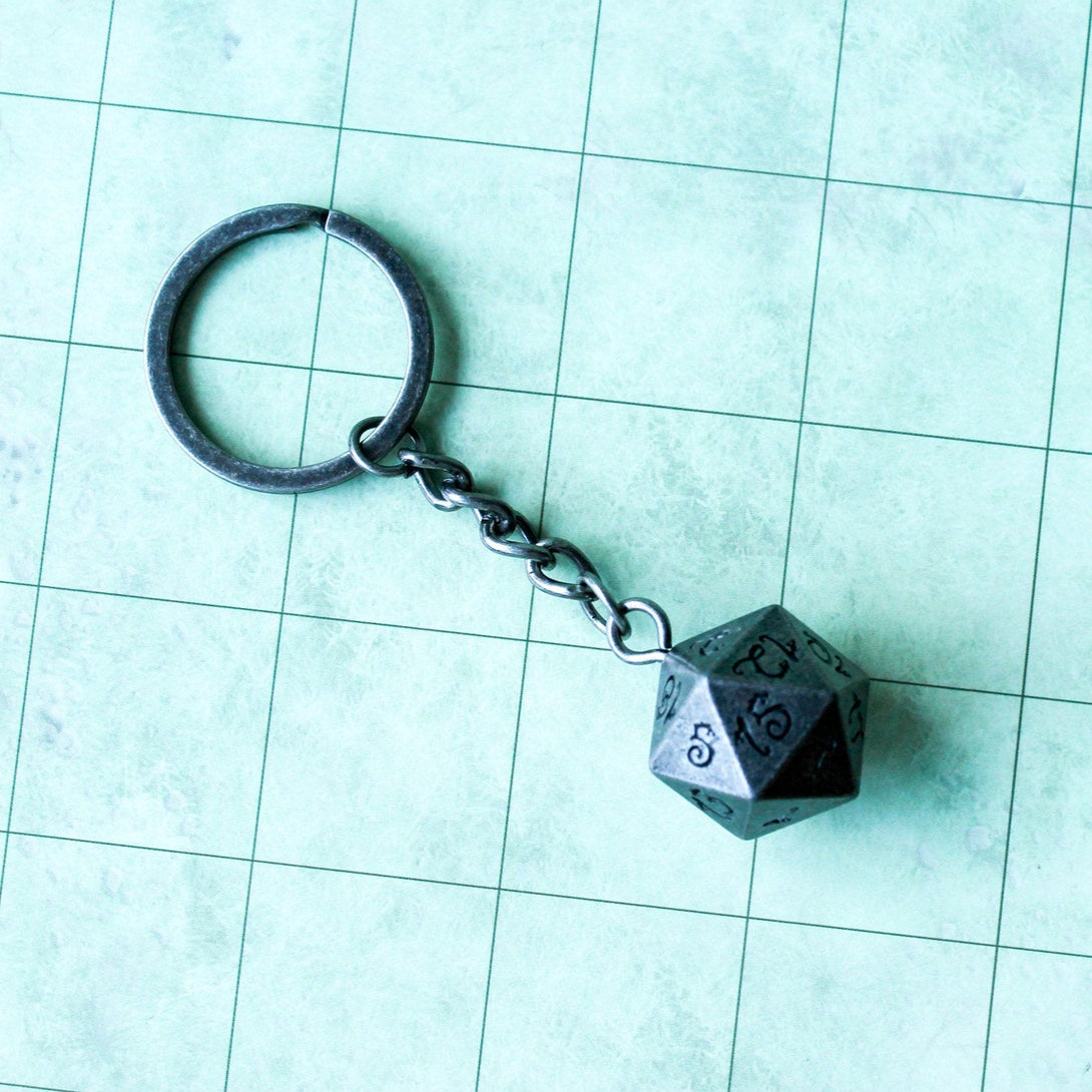 D20 Dice Silver Metal Keyring Dnd Gift - D20 Dice DnD Key Chain - Key Ring DnD and other Tabletop RPGs - MysteryDiceGoblins