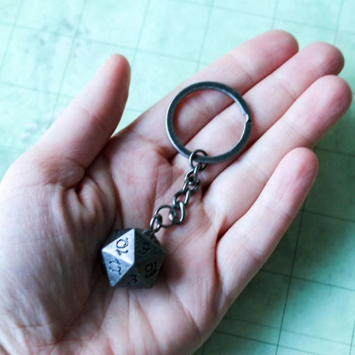 D20 Dice Silver Metal Keyring