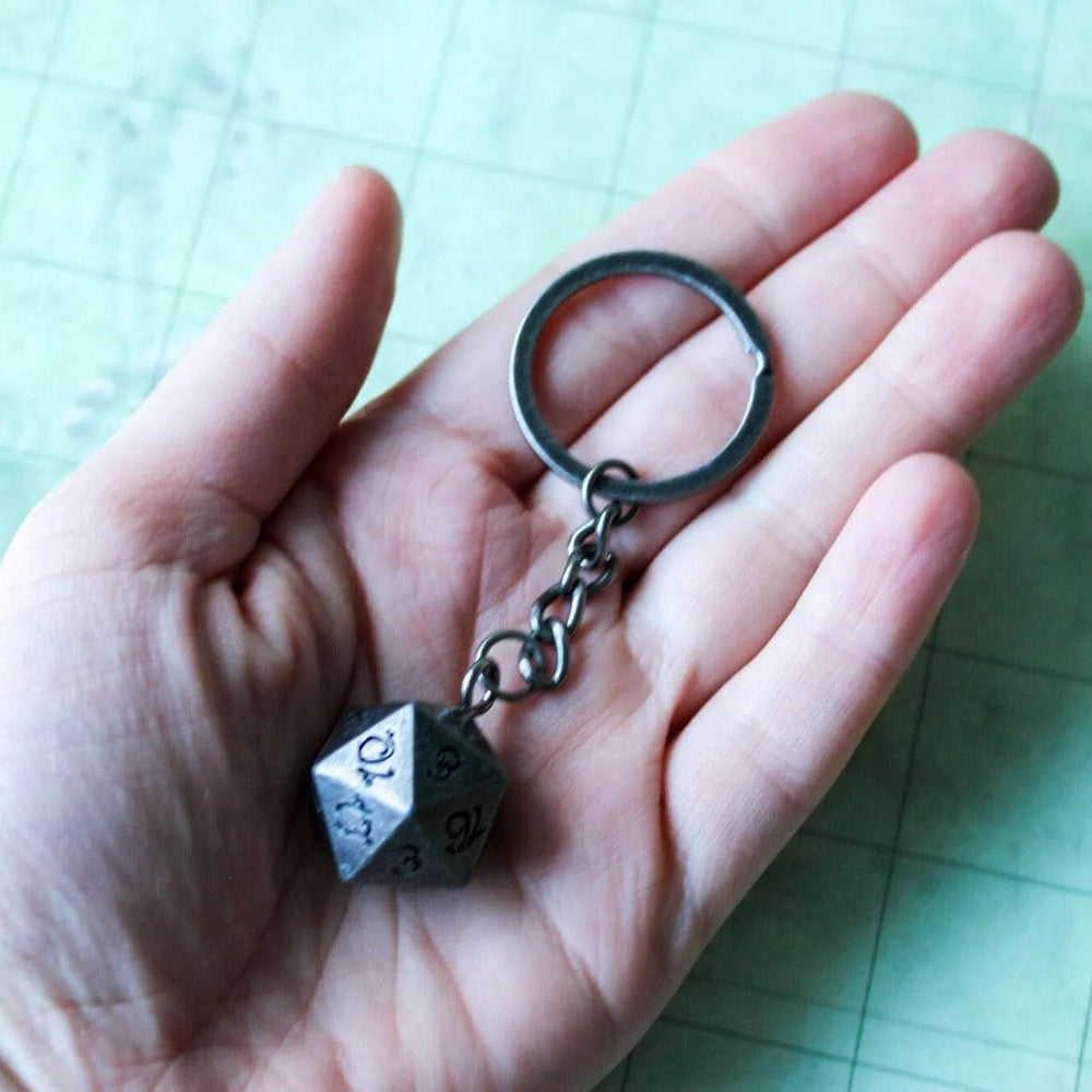 D20 Dice Silver Metal Keyring Mystery Dice Goblin