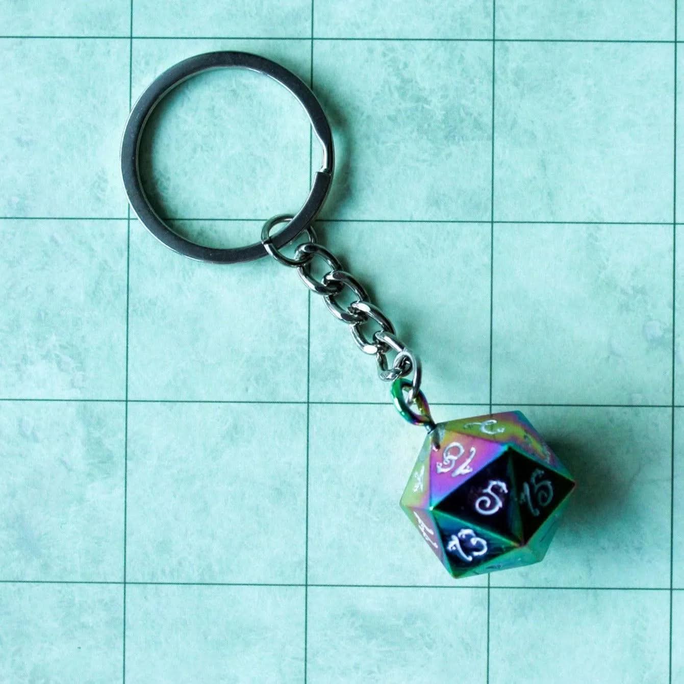 D20 Dice Metal Rainbow Keyring