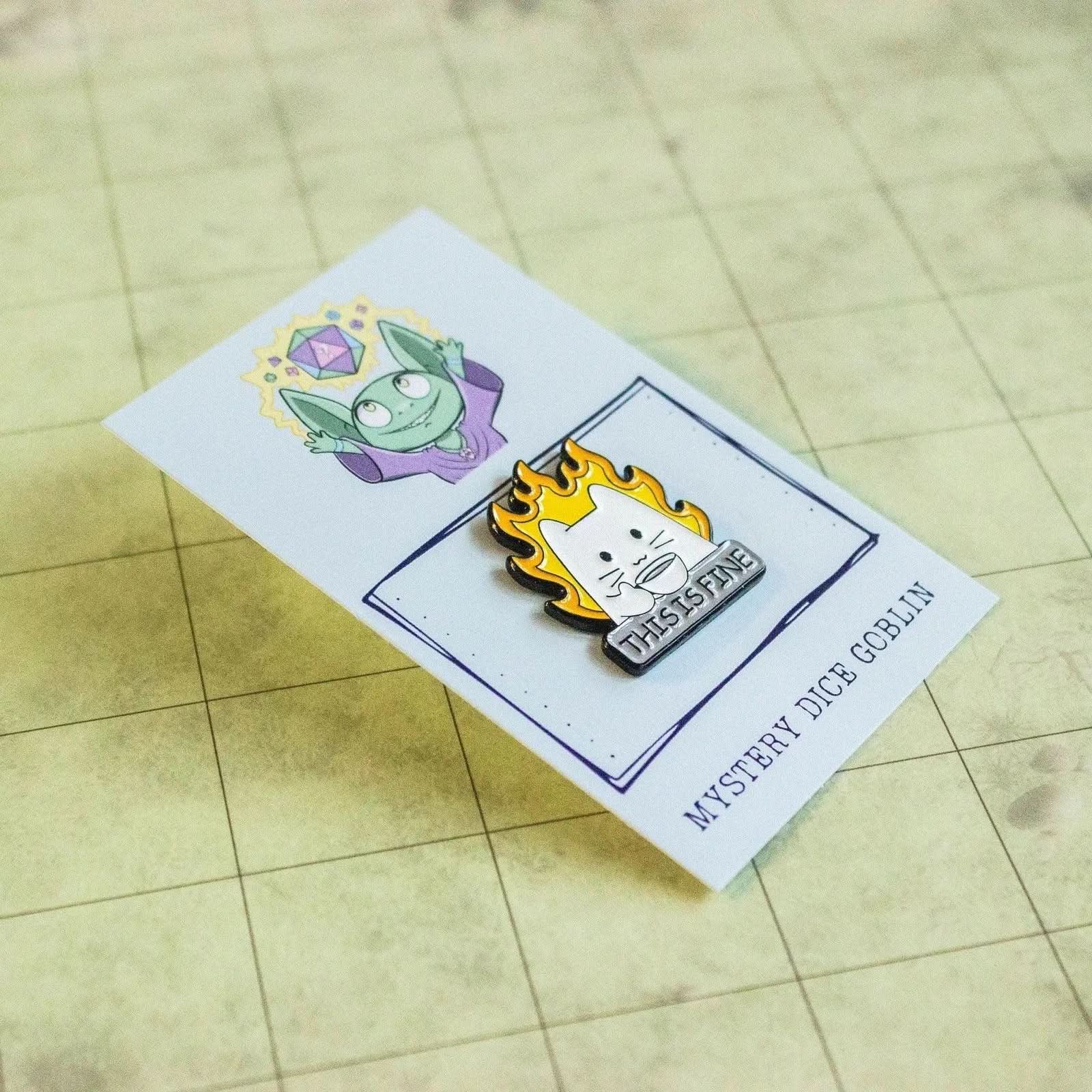 This Is Fine White Cat Pin