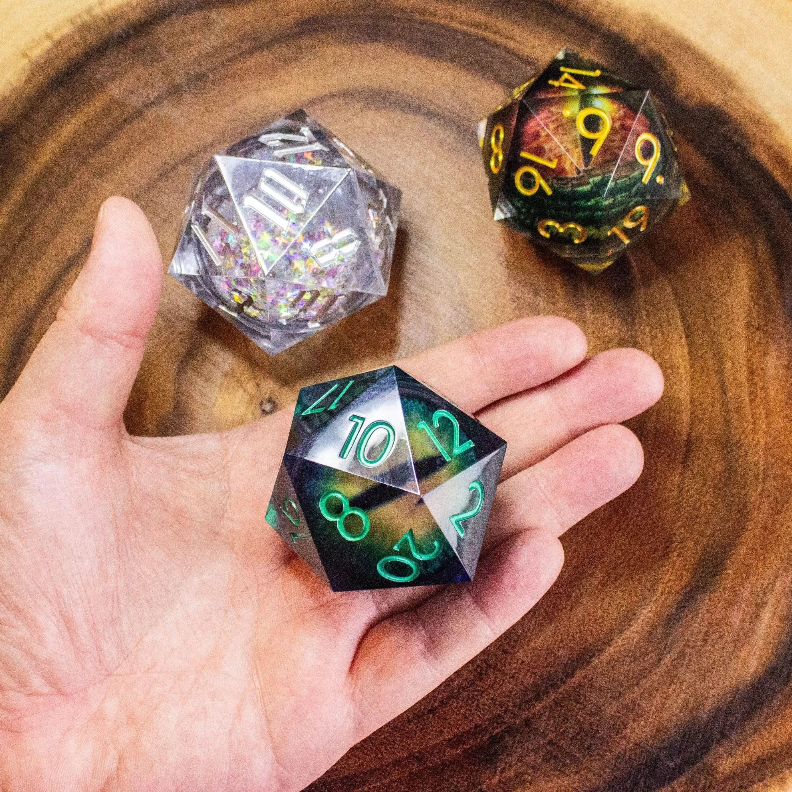 Liquid Core Eye of the Dragon or Shimmer Glitter - Moving Eye Giant Chunky D20 - Mystery Bag D20 - Gift Box Included - TTRPG  Gift - MysteryDiceGoblins