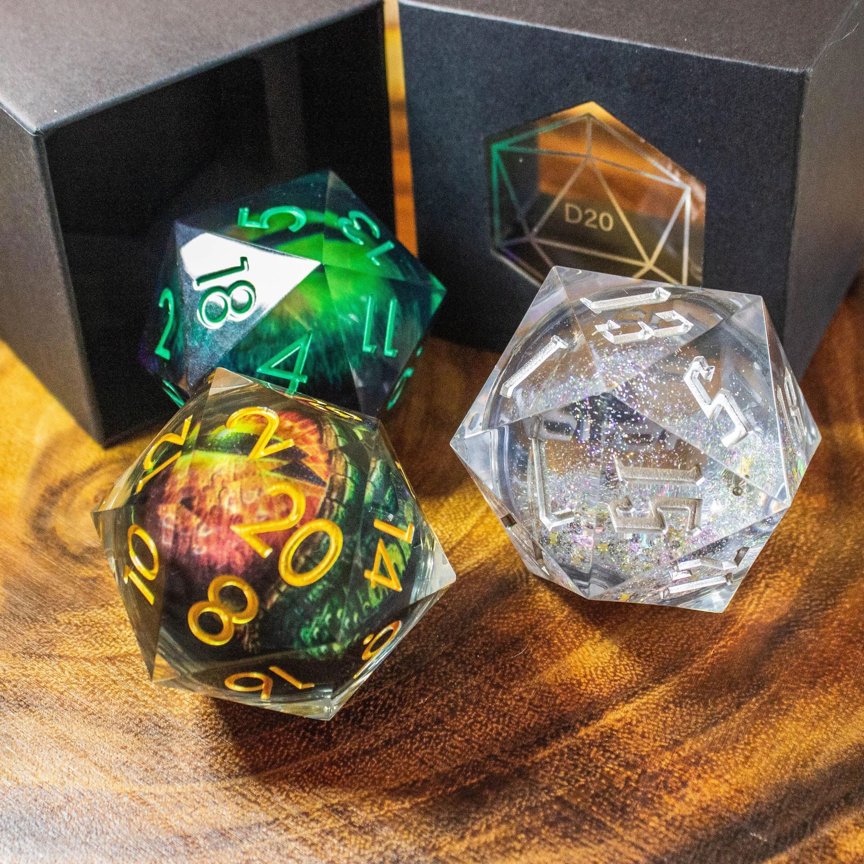 Liquid Core Eye of the Dragon or Shimmer Glitter - Moving Eye Giant Chunky D20 - Mystery Bag D20 - Gift Box Included - TTRPG  Gift - MysteryDiceGoblins