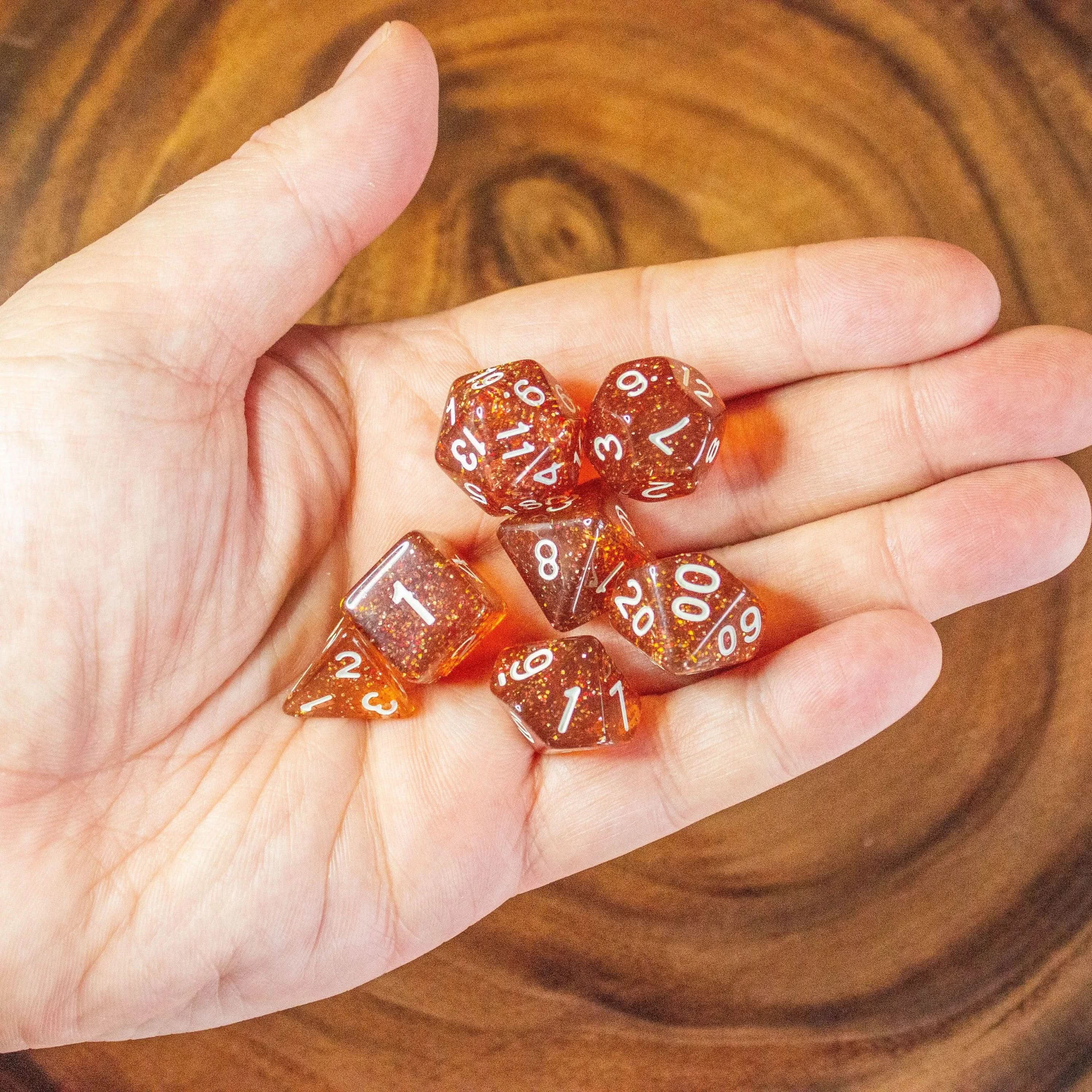 Amber Glitter Dice Set