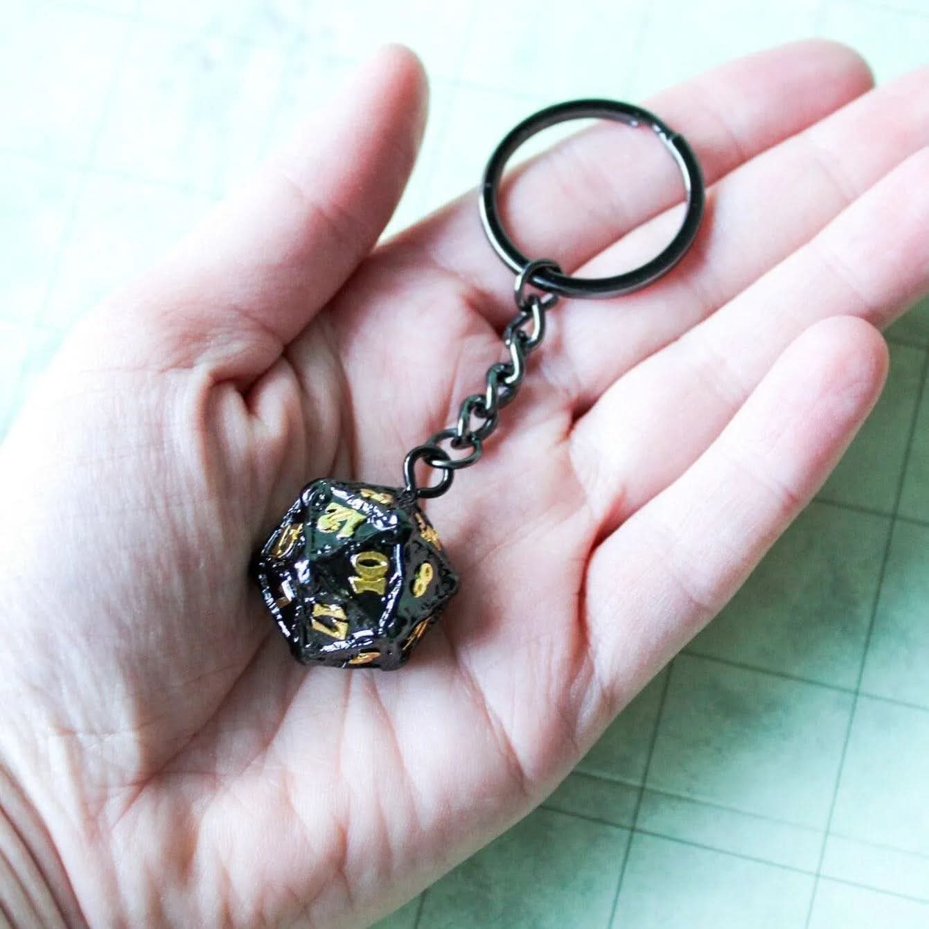 D20 Dice Black Metal Keyring