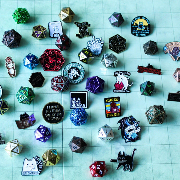 Mystery Metal D20 & Pin | Blind Bag | 7 Piece Polyhedral Dice Set | Pathfinder, Dungeons and Dragons, Tabletop Games - MysteryDiceGoblins
