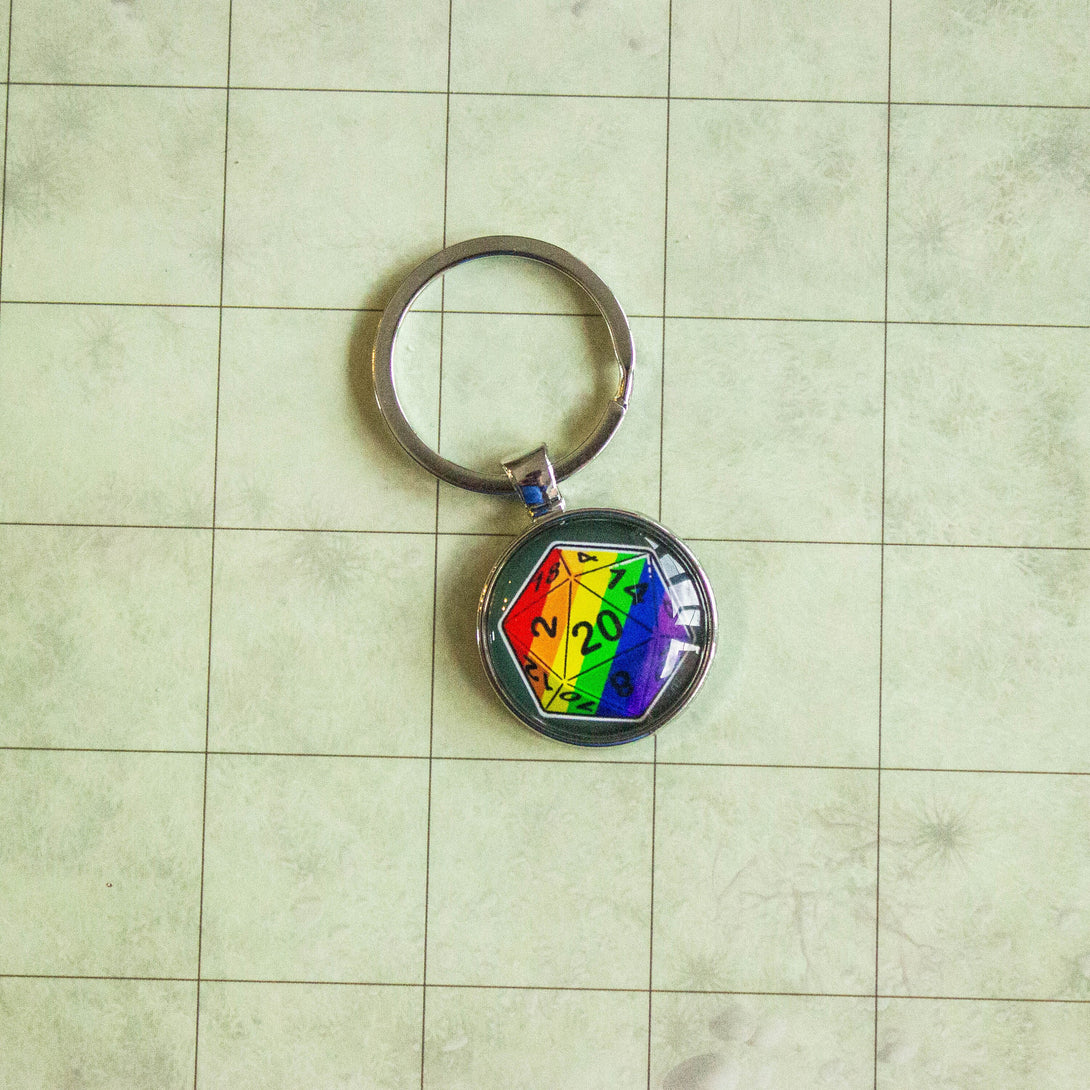 D20 Dice Rainbow Keyring Dnd Gift - D20 Dice DnD Key Chain - Key Ring DnD and other Tabletop RPGs - MysteryDiceGoblins