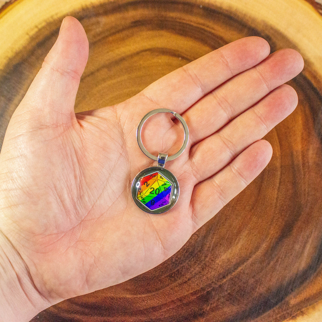 D20 Dice Rainbow Keyring Dnd Gift - D20 Dice DnD Key Chain - Key Ring DnD and other Tabletop RPGs - MysteryDiceGoblins