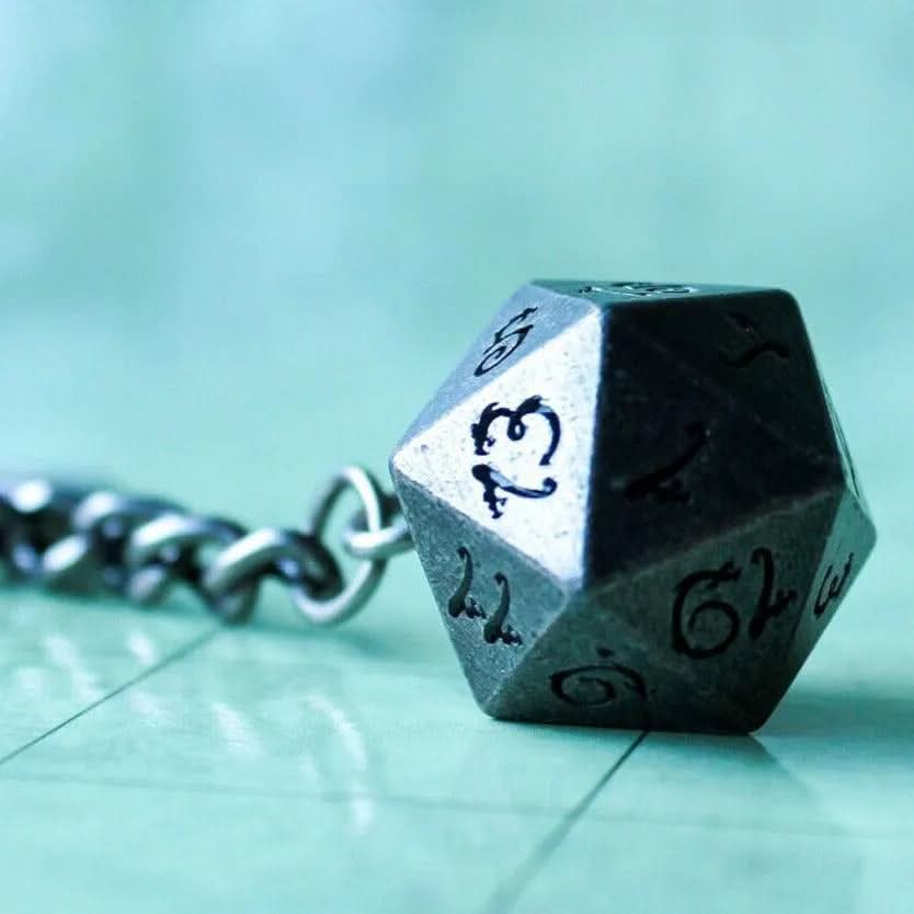 D20 Dice Silver Metal Keyring