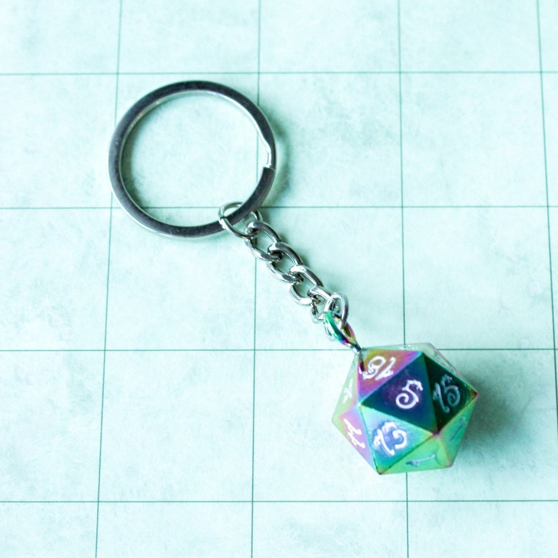 D20 Dice Metal Rainbow Keyring Dnd Gift - D20 Dice DnD Key Chain - Key Ring DnD and other Tabletop RPGs - MysteryDiceGoblins