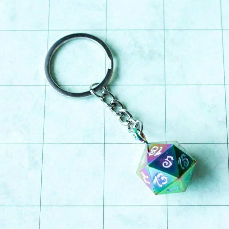 D20 Dice Metal Rainbow Keyring