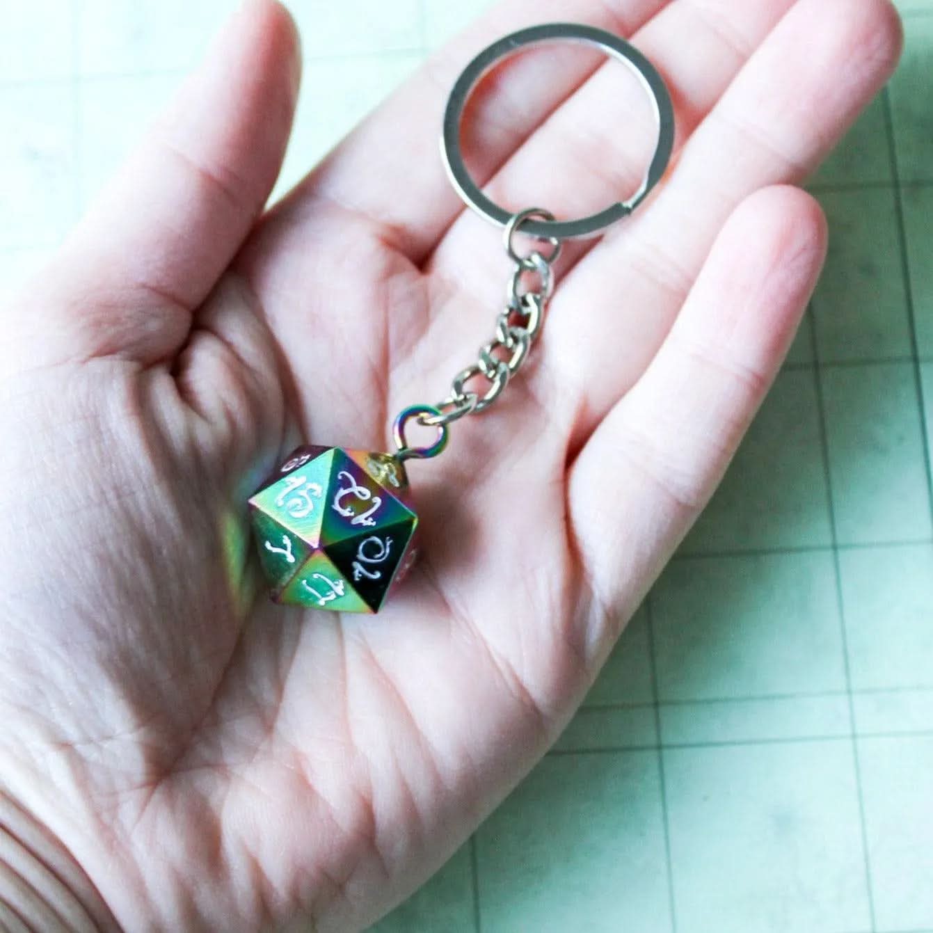 D20 Dice Metal Rainbow Keyring