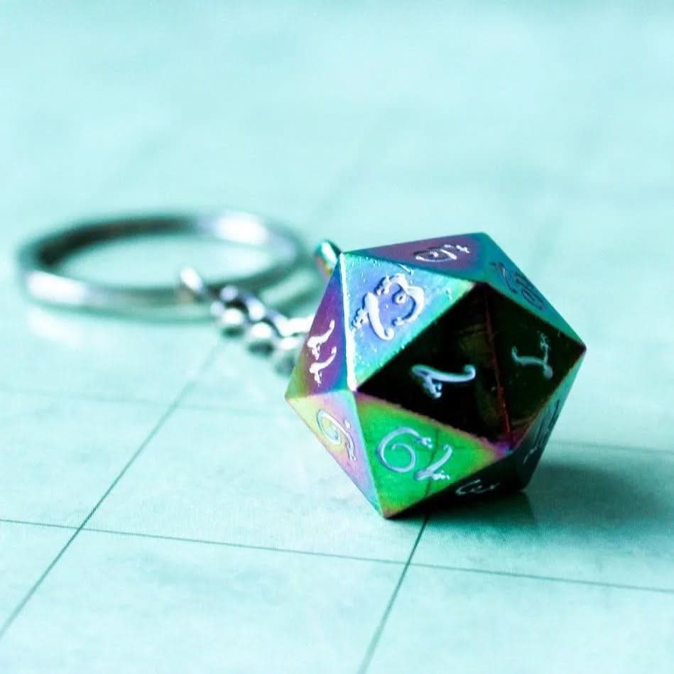 D20 Dice Metal Rainbow Keyring TTRPG  Gift - D20 Dice TTRPG  Key Chain - Key Ring TTRPG  and other Tabletop RPGs - MysteryDiceGoblins