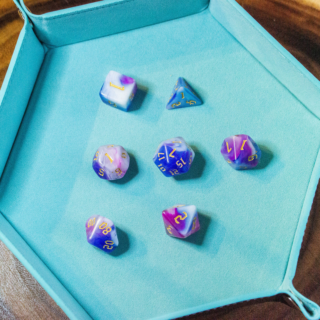 Blue White and Purple DnD dice | Dungeons and Dragons (7) | Polyhedral Dungeons and Dragons - MysteryDiceGoblins
