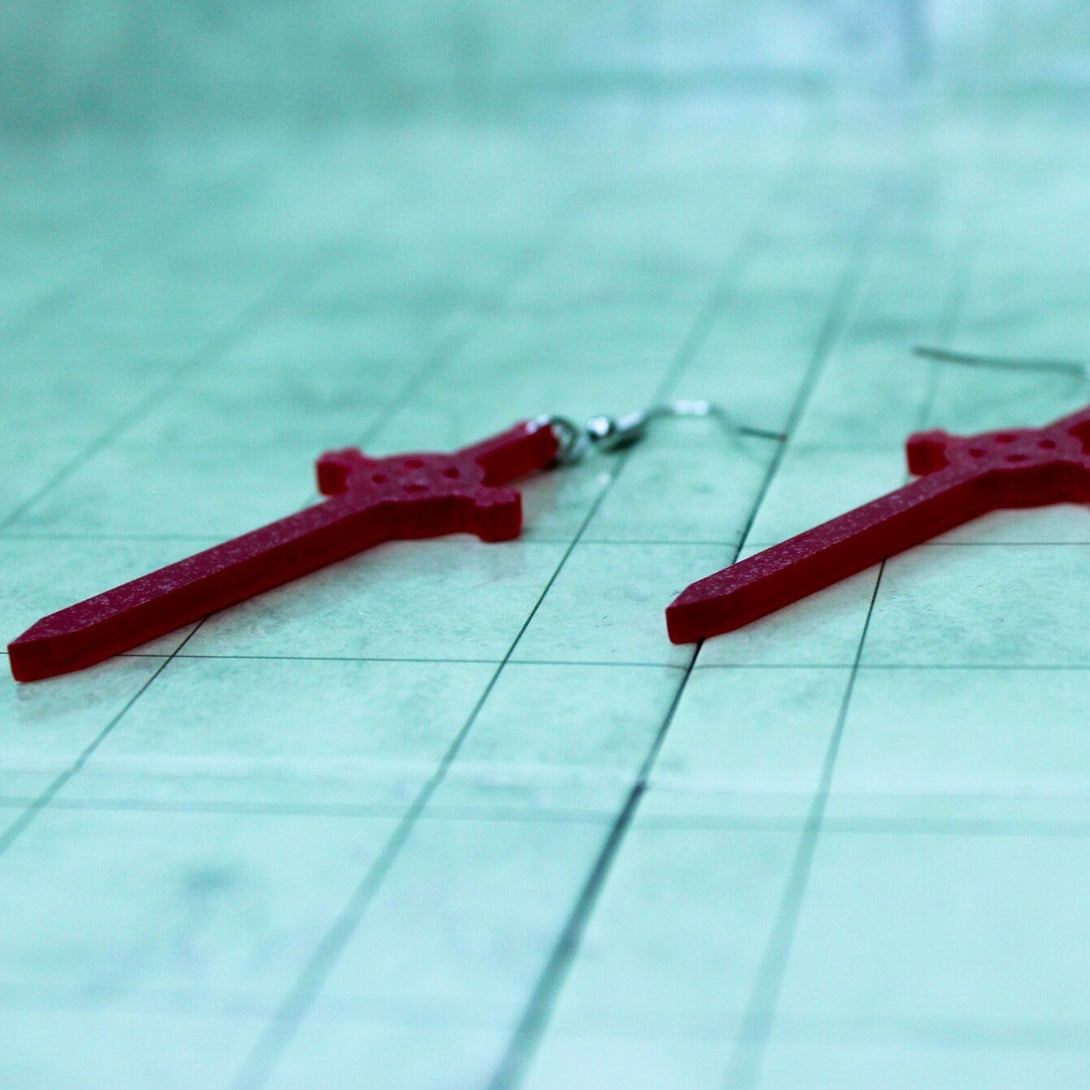 Red Frosted Dnd D&D Sword Earrings - Full Size D20 - RPG Fantasy Gift DND - MysteryDiceGoblins