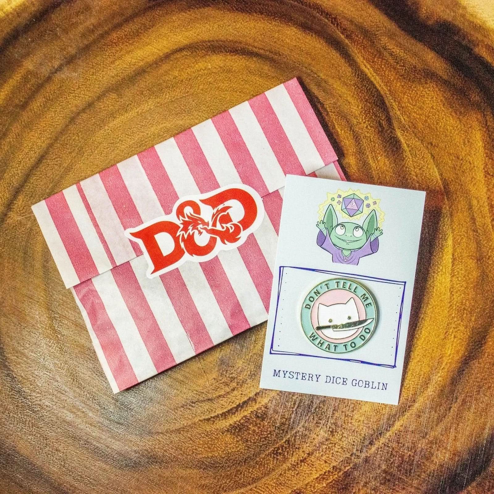 TTRPG  Gift Don't Tell Me Cat Badge Enamel Pin Broach TTRPG  Pin Gold Pink Green Pastel - MysteryDiceGoblins