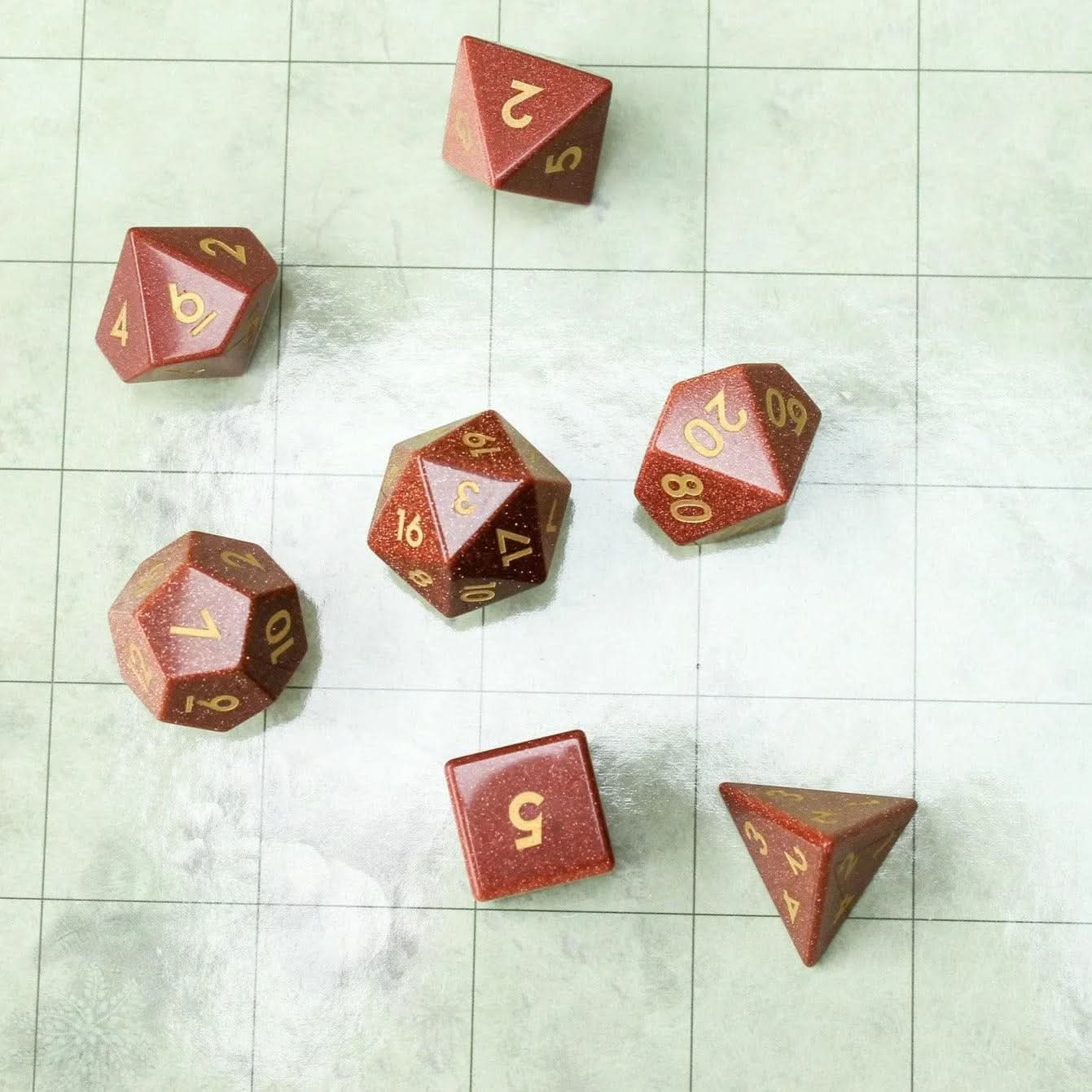 Orange Glitter Crystal TTRPG  Dice Set - Gem Dice for Dungeons & Dragons, RPG, MTG Games, Birthday Gift - MysteryDiceGoblins