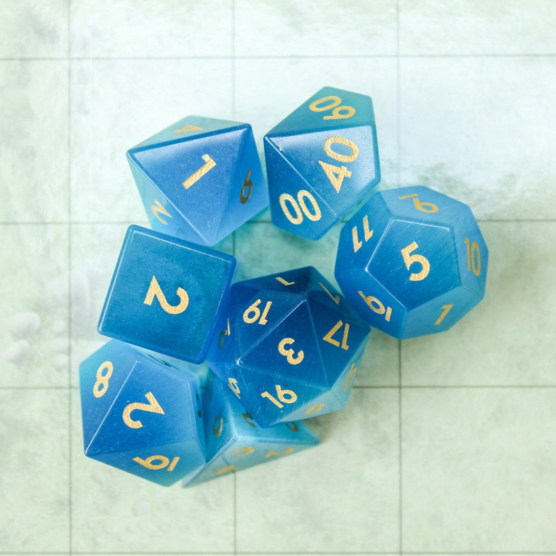 Blue Crystal DND Dice Set - Gem Dice for Dungeons & Dragons, RPG, MTG Games, Birthday Gift - MysteryDiceGoblins