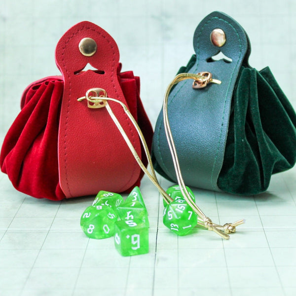 DnD Dice Bag of Holding - Dungeons and Dragons Bag capacity 5+ Dice Sets - Great for Dice Goblins | Green or Red | Velvet - MysteryDiceGoblins