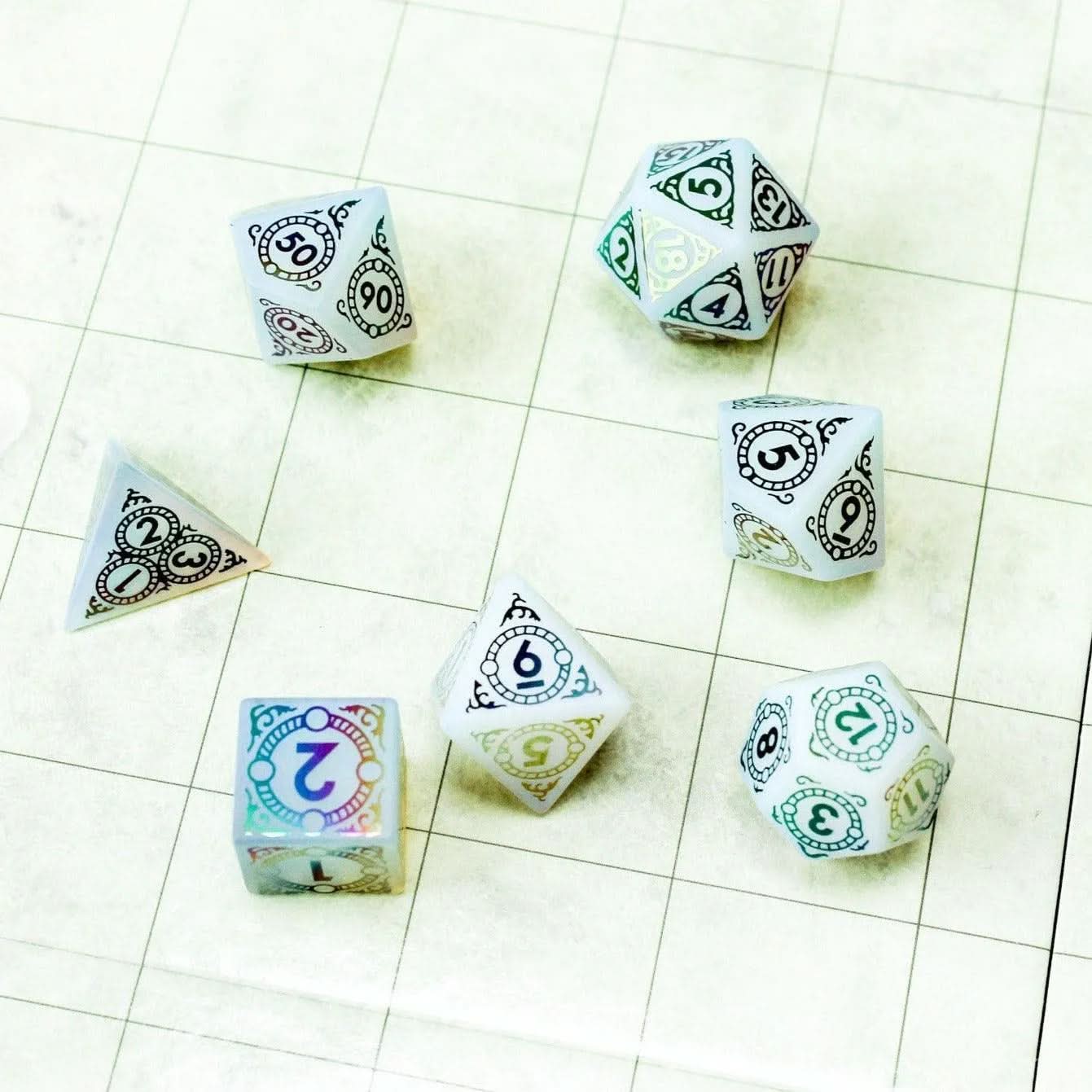 White Opal DND Dice Set Gem Dice for Dungeons & Dragons, RPG, MTG