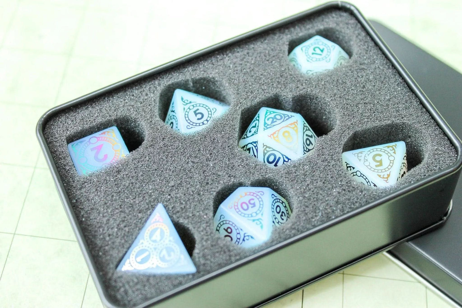 White Opal DND Dice Set Gem Dice for Dungeons & Dragons, RPG, MTG