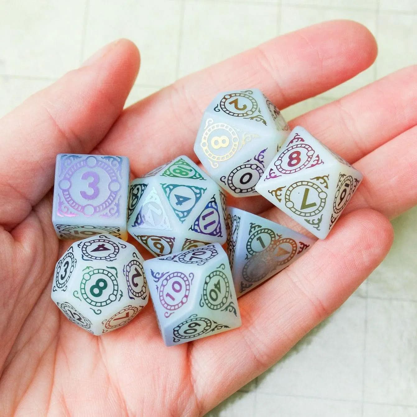 White Opal DND Dice Set Gem Dice for Dungeons & Dragons, RPG, MTG