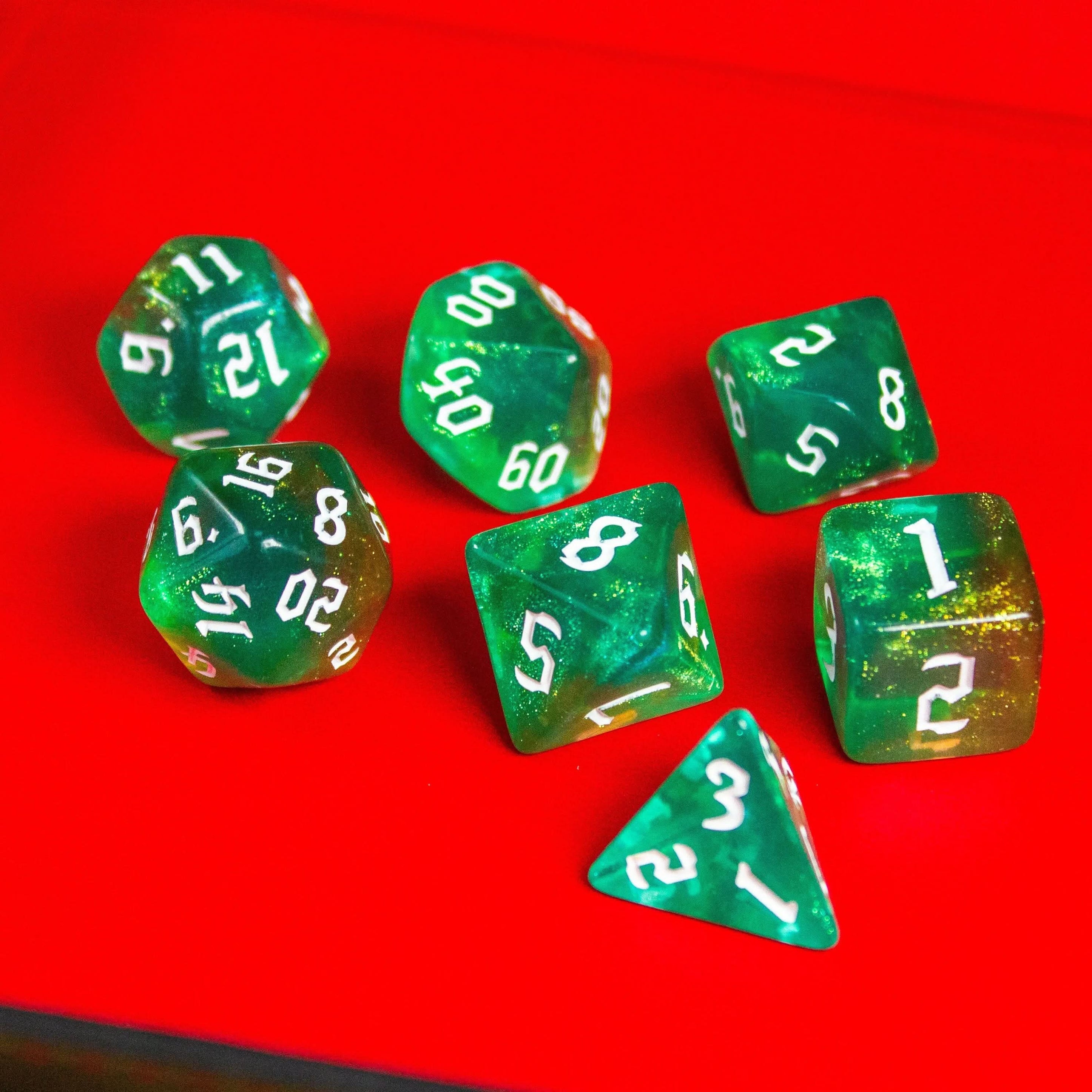 Forest Green Fog TTRPG  Dice. Channel the ethereal with these captivating premium dice. Give your game a bit of sparkle. - MysteryDiceGoblins