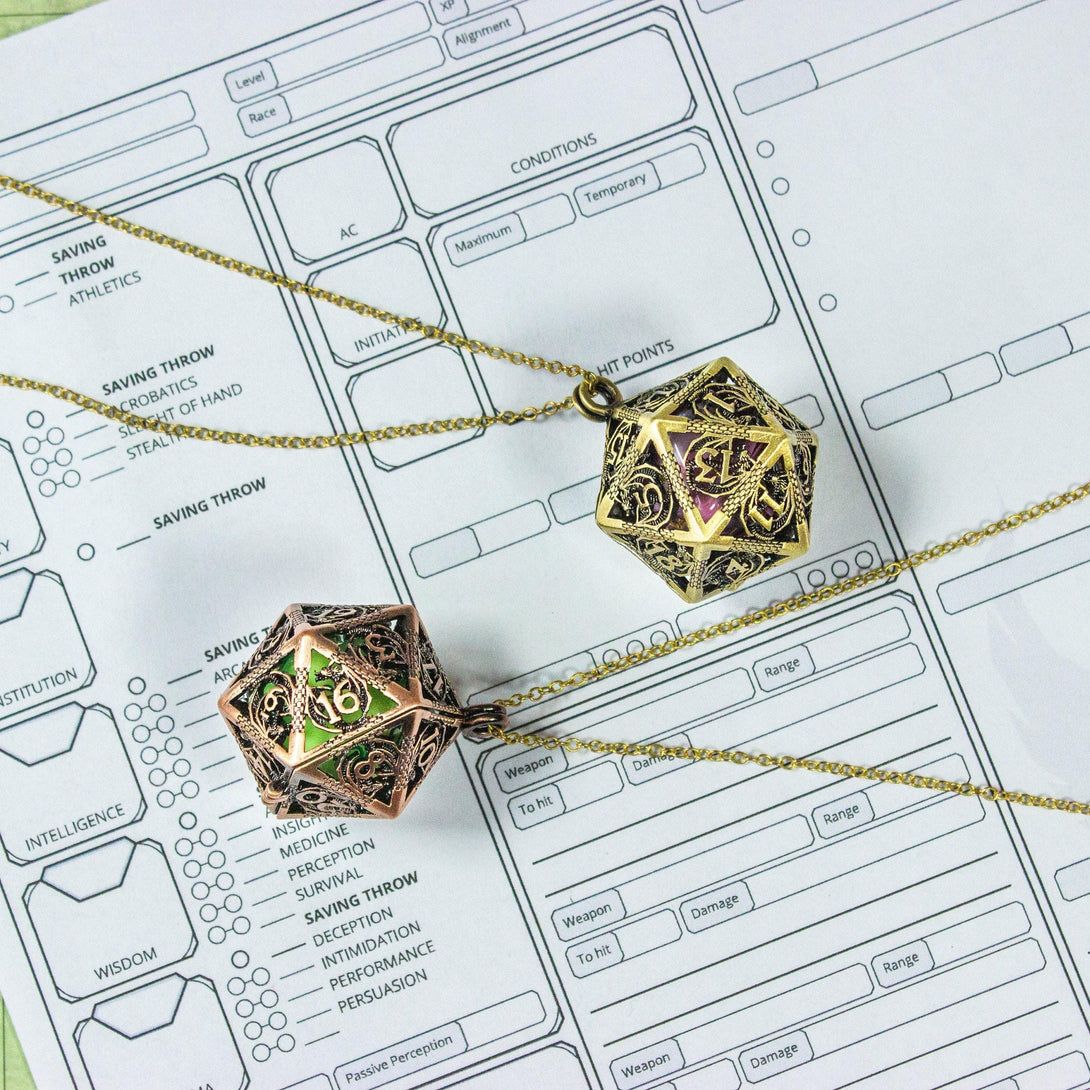 D&D D20 Dice Necklace - Removable Full Size D20 - Many Dice Colours | RPG Fantasy Gift DND - MysteryDiceGoblins