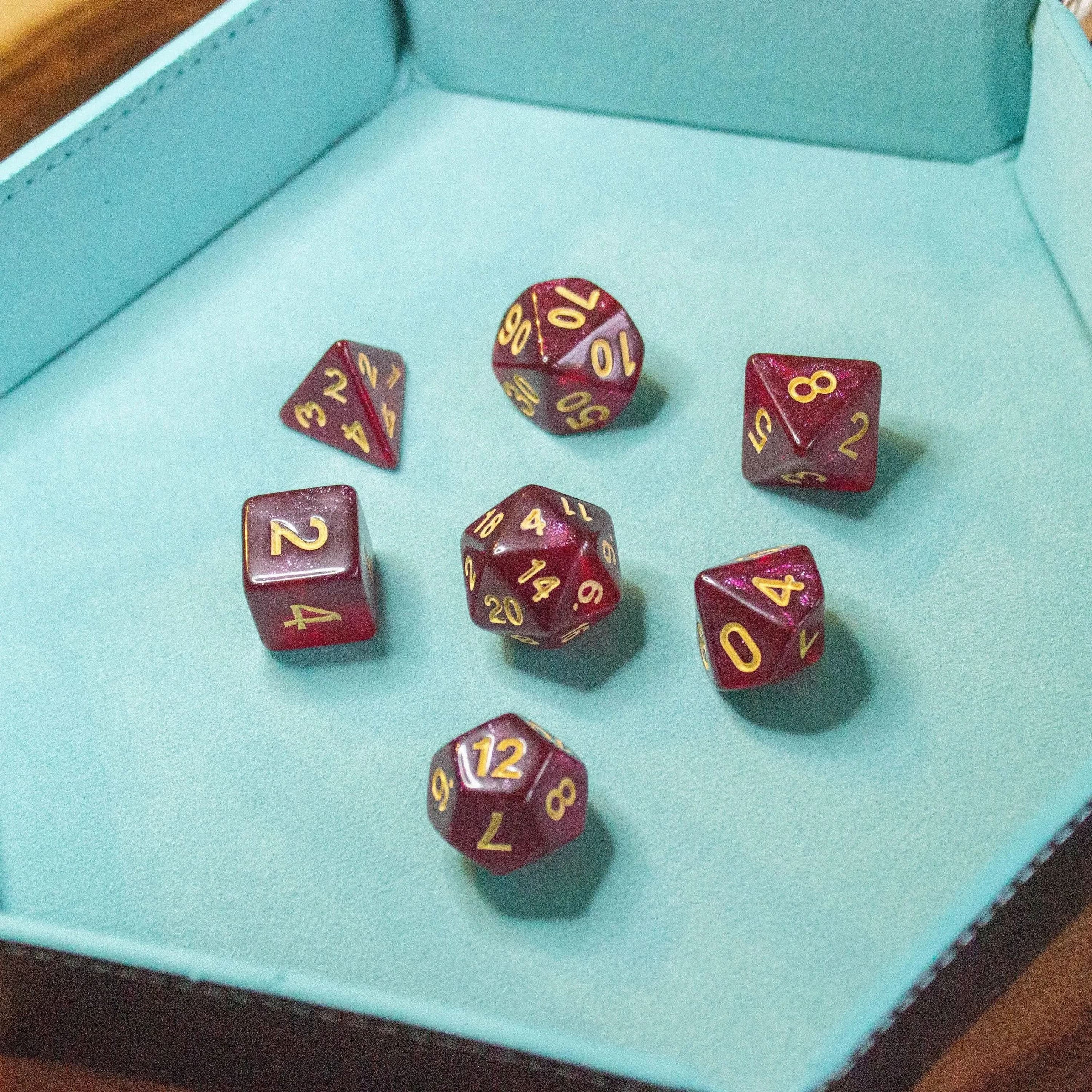 Red Shimmer Dice With White Numbers TTRPG  Dice, roll with sophistication with these red polyhedral dice - MysteryDiceGoblins