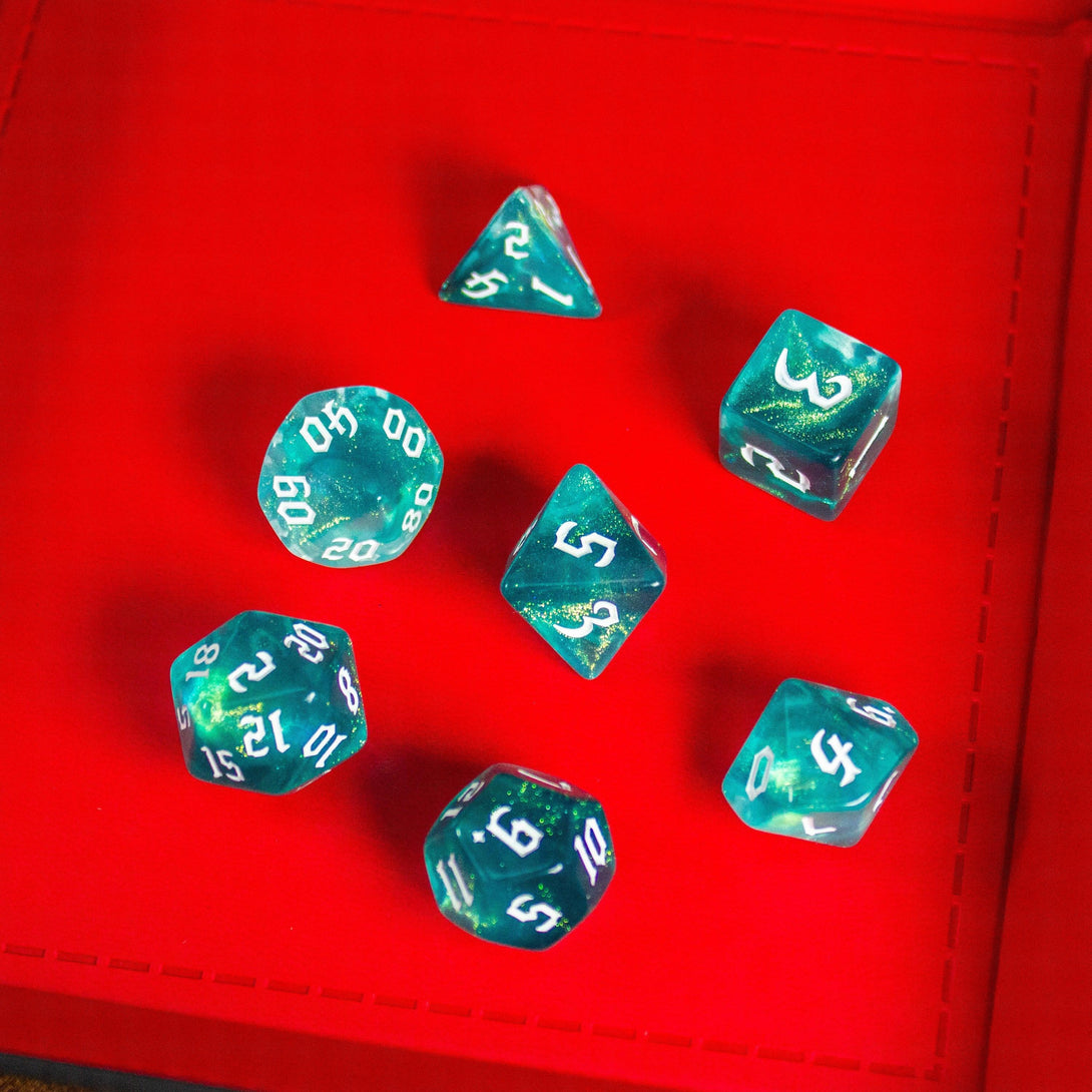 Aqua Fog DnD Dice. Channel the ethereal with these captivating, easy to read premium dice. Give your game a bit of sparkle. - MysteryDiceGoblins