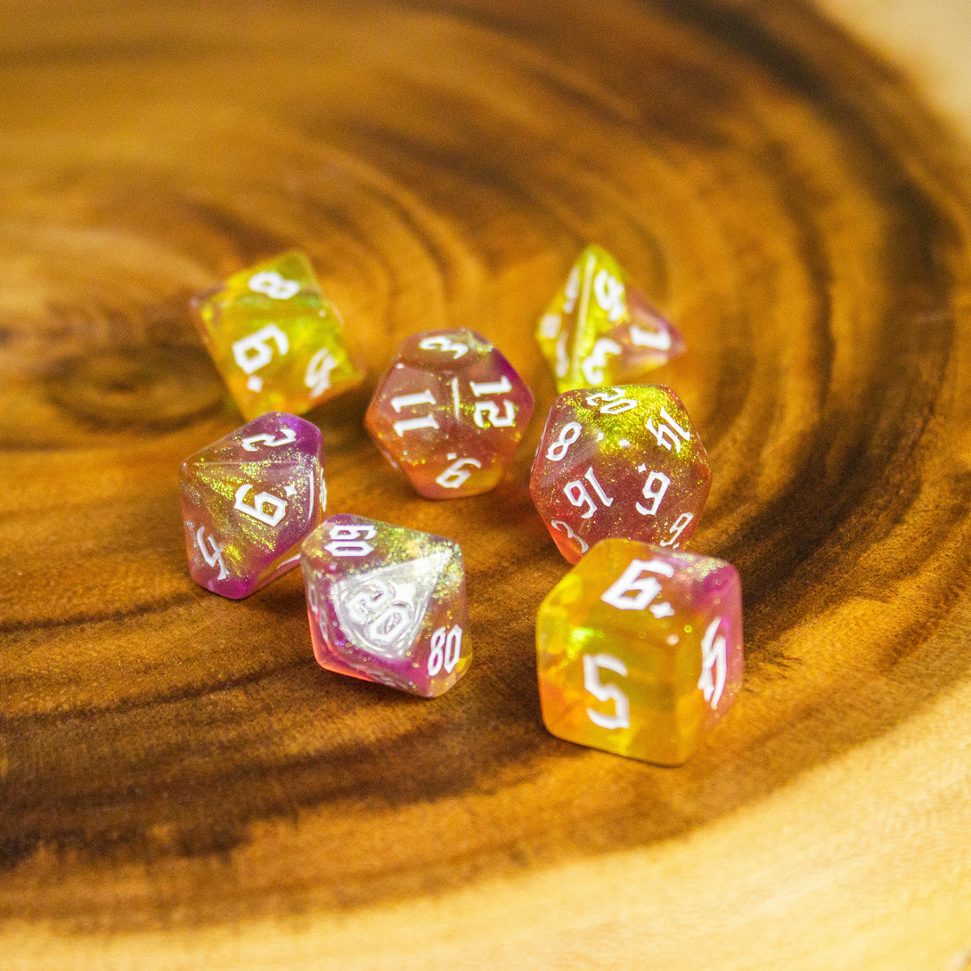 Yellow Fog DnD Dice. Channel the ethereal with these captivating, easy to read premium dice. Give your game a bit of sparkle. - MysteryDiceGoblins